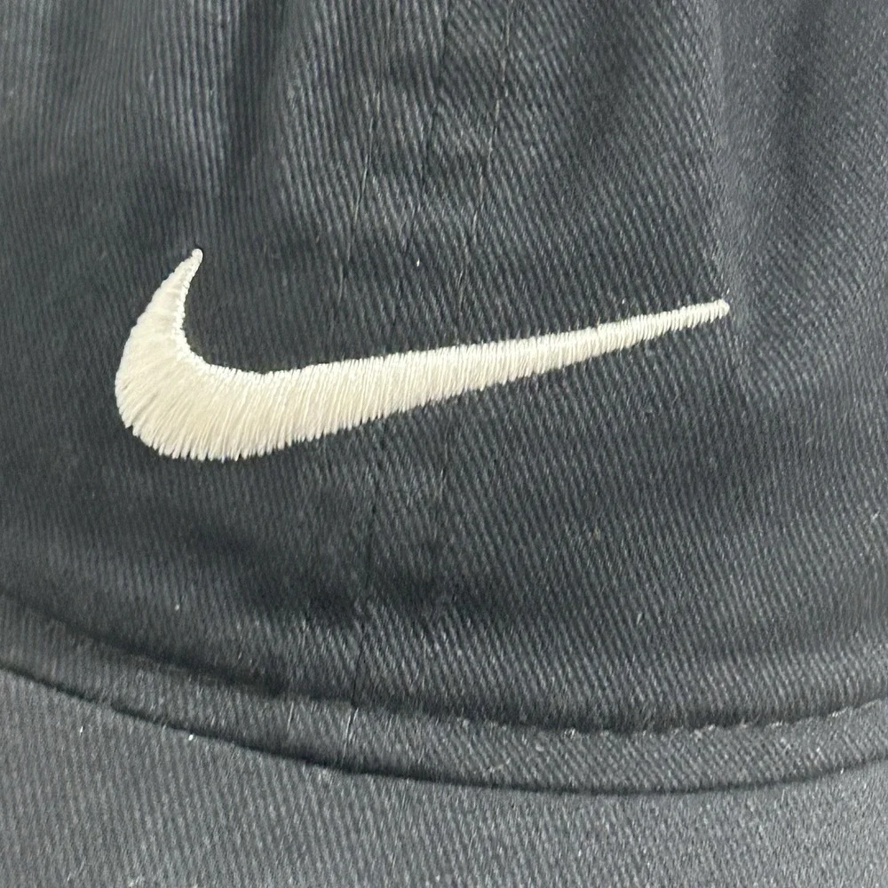 Nike Swoosh Black w/ White Logo Childs Hook and Loop Adjustable Baseball Hat Cap
